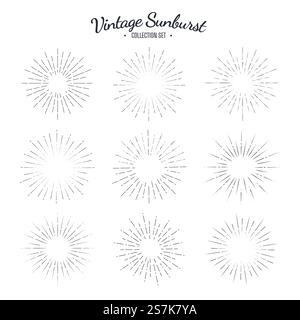 Vintage sunburst vector collection set Retro solar graphic design stripes Stock Vector