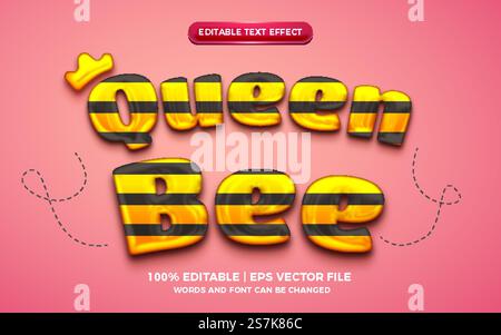 queen bee 3d editable text effect Stock Vector