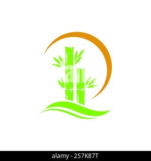 Bamboo with green leaf logo ilustration vector template Stock Vector