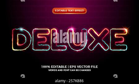 deluxe glowing colorful elictric wave editable text effect Stock Vector