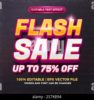 flash sale up to 75% off 3d editable text effect Stock Vector
