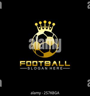 Luxury golden football king logo design on isolated black background Stock Vector