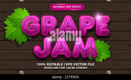 grape jam liquid editable text effect cartoon style Stock Vector
