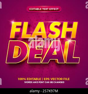 flash deal purple gold bold 3d editable text effect Stock Vector