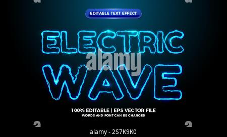 blue elictric wave editable text effect Stock Vector