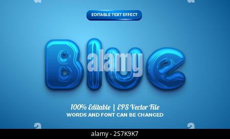 blue chrome glossy bold 3d editable text effect Stock Vector