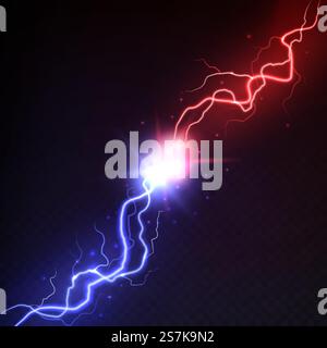 Lightning collision. Vs blast challenge, versus mma battle with red and blue electric lightning vector abstract magic power fight of lights concept. Lightning collision. Vs blast challenge, versus mma battle with red and blue electric lightning vector abstract concept Stock Vector