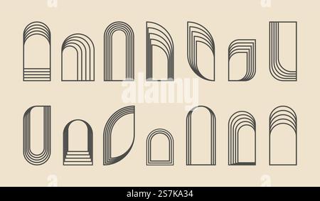Boho style linear arch element collection. Terracotta design forms with ...