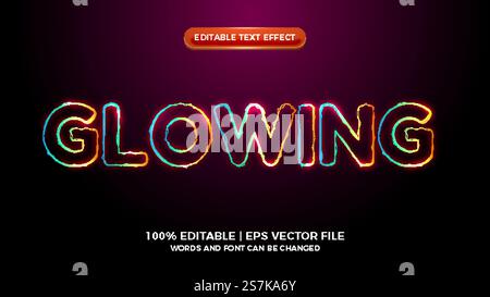glowing colorful elictric wave editable text effect Stock Vector