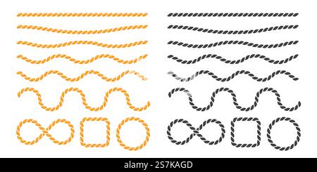 Swaying black nautical rope border vector For round text frames. Stock Vector