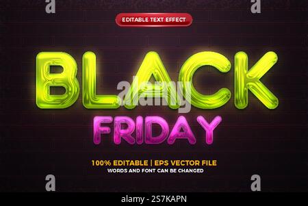black friday Neon light glow shiny editable text effect Stock Vector