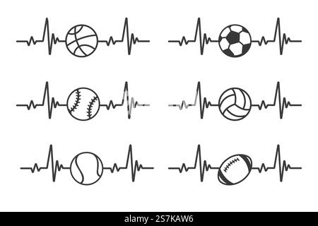 Heartbeat graph. Heart pounding when exercising Healthy sports concept. Stock Vector