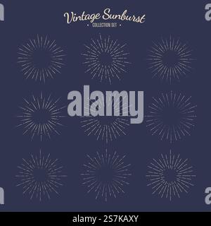 Vintage sunburst vector collection set Retro solar graphic design stripes Stock Vector