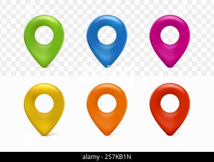 Location map pointer set with cute male and female cartoon character ...