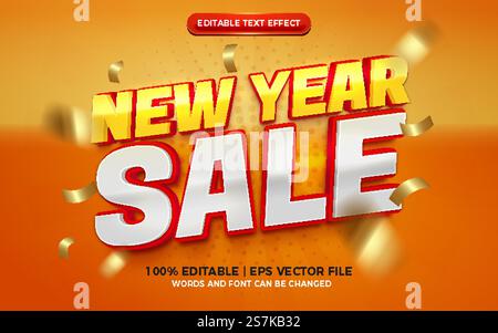 new year sale modern orange red yellow 3d editable text effect Stock Vector