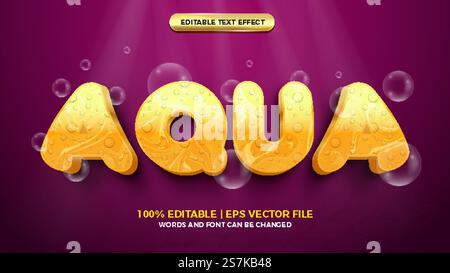 Editable text effect - Marble Aquatic cartoon style 3d template Stock Vector