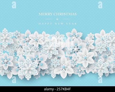 Christmas snowflakes with pearls. Blue dotted holiday background with ...