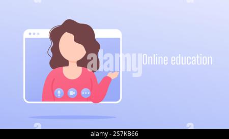 Online education. Educating teachers with video conferencing on a computer screen application Stock Vector