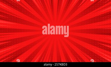 Abstract background comic cartoon blue zoom lines with halftone pattern. Stock Vector