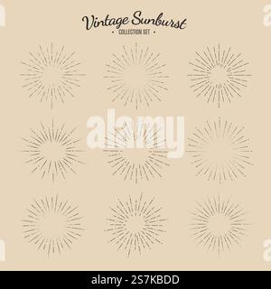 Vintage sunburst vector collection set Retro solar graphic design stripes Stock Vector