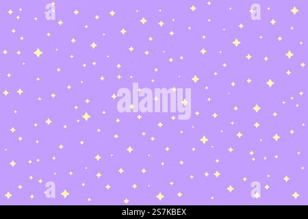 Lots of glittering yellow stars on a lovely pastel purple background for babies. Stock Vector