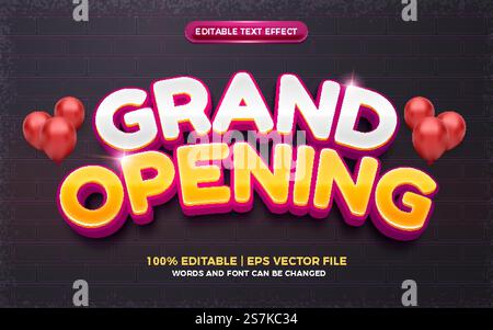 grand opening shiny 3d editable text effect Stock Vector