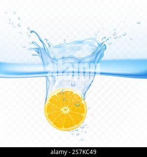 Lemon in water splash explosion isolated on transparent background ...