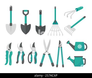 Vector gardening tool set. simple flat graphic design isolated on a white background Stock Vector