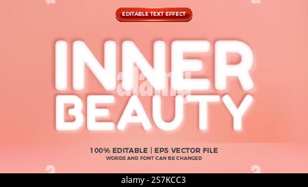 inner bauty soft white embossed 3d editable text effect style on pastel background Stock Vector