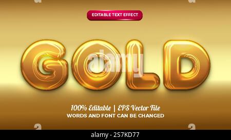 gold chrome bold 3d editable text effect Stock Vector