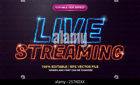 live streaming elictric wave editable text effect Stock Vector