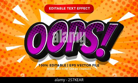 oops comic editable text effect with halftone background Stock Vector