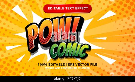 Pow comic editable text effect with halftone background Stock Vector
