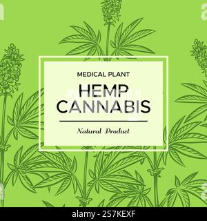 Cannabis sketch background. Hemp branches, cosmetic and medical plant, marijuana weed for joint and bong, hand drawn ganja vector botanical poster. Cannabis sketch background. Hemp branches, cosmetic and medical plant, marijuana weed for joint and bong, hand drawn ganja vector poster Stock Vector