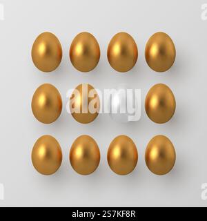 Decorative Easter concept. 3d metallic golden and white eggs on white background. Vector illustration.. 3d metallic golden and white eggs. Stock Vector