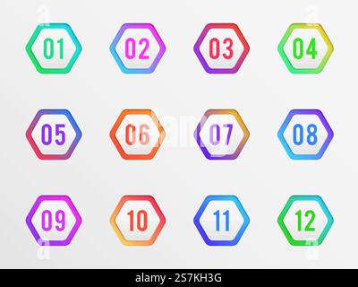 Bullet points. Colorful label number pointing bullets, modern pointers. Steps of simple shape for infographic layout and web design vector presentation creative set. Bullet points. Colorful label number pointing bullets, modern pointers. Steps of simple shape for infographic layout and web design vector set Stock Vector