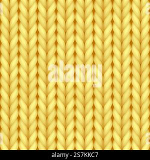 Yellow realistic knit texture seamless pattern of cozy wool. Soft fiber background template. Knitting texture for design. 3d vector illustration. Yellow realistic knit texture seamless pattern of cozy wool. Soft fiber background template Stock Vector