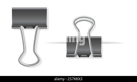 Realistic binder paper clips. Paper holder isolated on white background. Graphic steel stationery elements. Paperclips set. 3d vector illustration. realistic 1 paper clips binder clips 5 Stock Vector