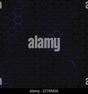 Hexagons honeycomb texture blue neon background, Abstract futuristic technology backdrop banner design, Vector illustration Stock Vector