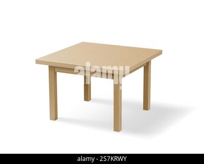 Realistic wooden table 3d object isolated on white background. Brown rectangular table detailed with shadow template. Vector illustration. Realistic wooden table 3d object isolated on white background Stock Vector