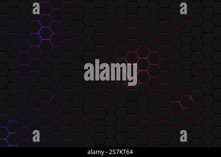 Abstract hexagons honeycomb texture neon background, futuristic technology backdrop banner design, vector illustration Stock Vector