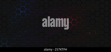 Abstract hexagons honeycomb texture neon background, futuristic technology backdrop banner design, vector illustration Stock Vector