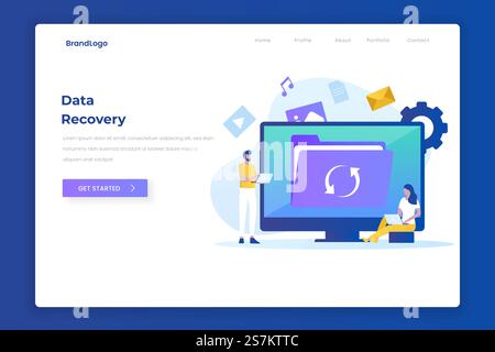 Data recovery illustration design concept landing page. illustrations for websites, landing pages, mobile applications, posters and banners. Stock Vector