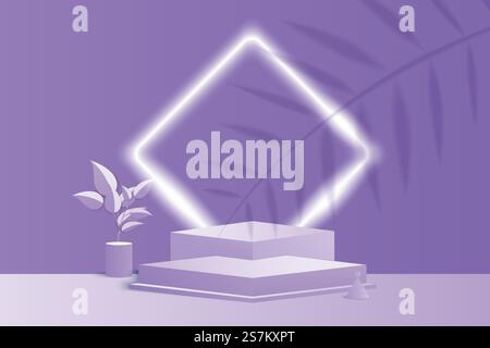 3D render vector of purple abstract geometric background or texture. Bright pastel podium or pedestal backdrop. Blank minimal design concept. Stage for awards ceremony on website in modern Stock Vector