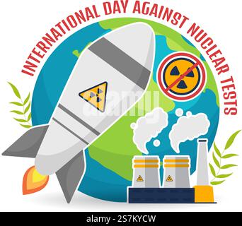 International Day Against Nuclear Tests Vector Illustration on August 29 with Ban Sign Icon, Earth and Rocket Bomb in Hand Drawn Templates Stock Vector