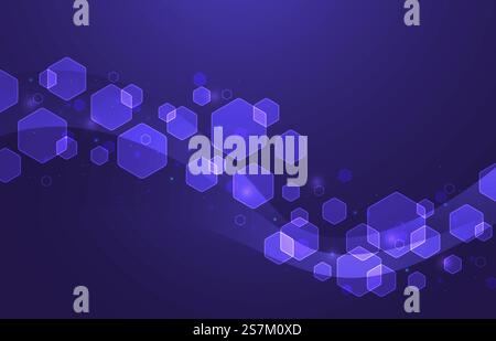 Hexagonal wave structure. Futuristic geometric molecular cells background, abstract hexagon shapes and hexagons particles vector illustration. Science and technology concept, wave flow with molecules. Hexagonal wave structure. Futuristic geometric molecular cells background, abstract hexagon shapes and hexagons particles vector illustration Stock Vector
