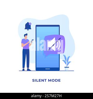 Flat illustration silent mode concept design. Illustration for websites, landing pages, mobile applications, posters and banners Stock Vector