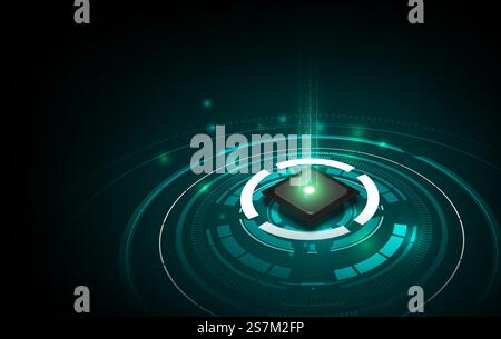 Quantum computer, large data processing, database concept.CPU isometric banner. Central Computer Processors CPU concept.Digital chip Futuristic microchip processor Stock Vector