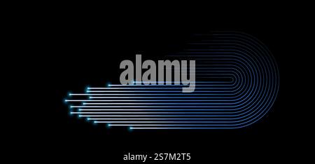 half circles lines flowing dynamic pattern on black background for concept of AI technology, digital, communication, science, music Stock Vector