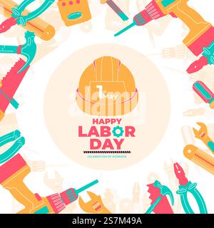 International Labor Day, International worker day on 1 May with helmet vector illustration Stock Vector